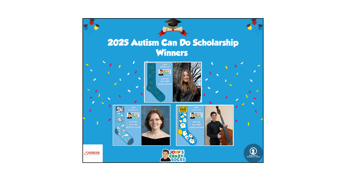 A graphic announcing the winners of the 2025 Autism Can Do Scholarship.