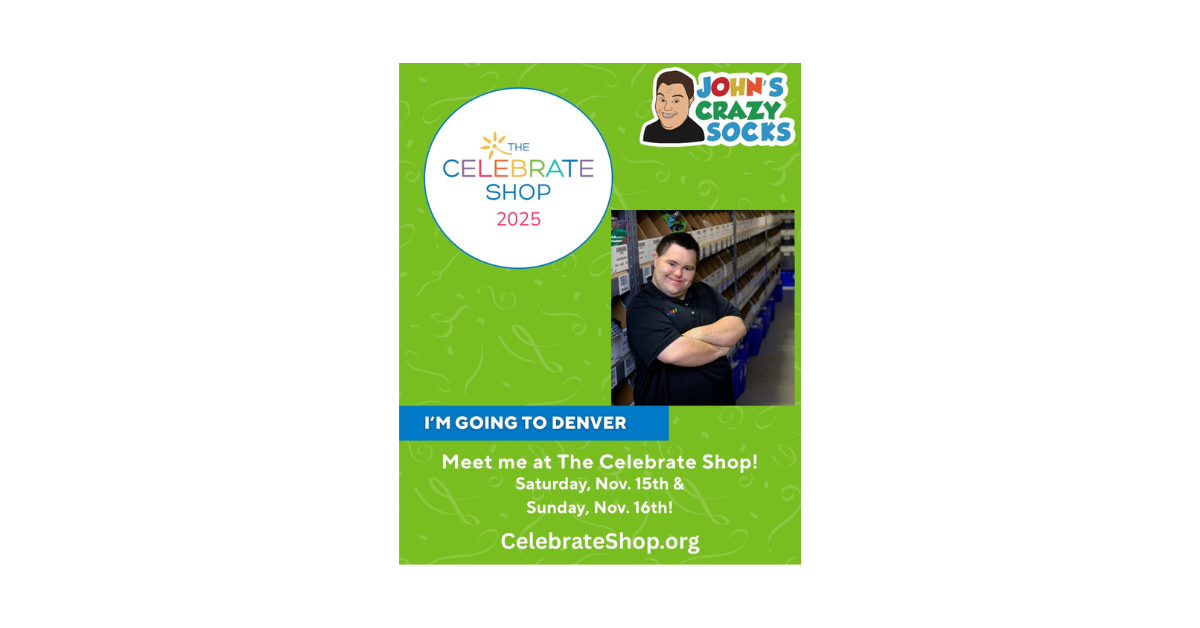 A graphic from John’s Crazy Socks — we’re heading to Denver for The Celebrate Shop 2025!