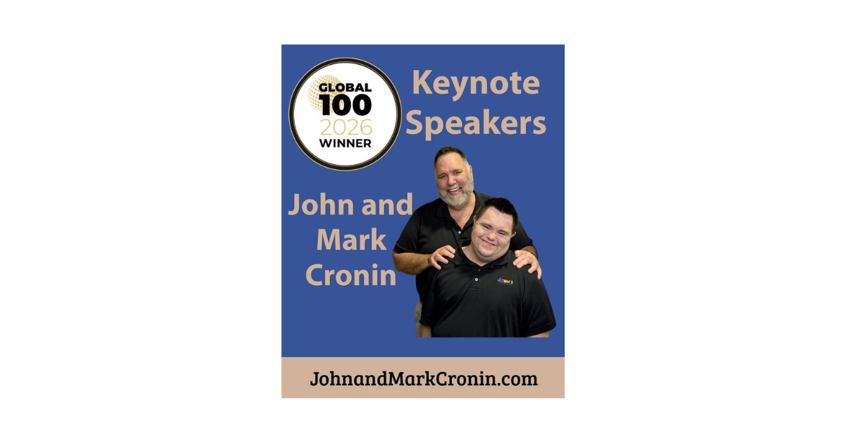 A graphic of John and Mark X. Cronin honored as Global 100 – 2026 Outstanding Keynote Speakers.