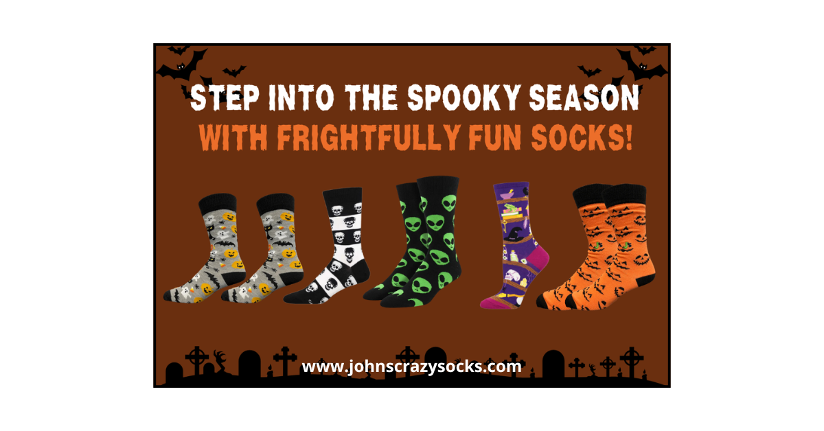 A graphic of frightfully fun Halloween sock favorites from John’s Crazy Socks.