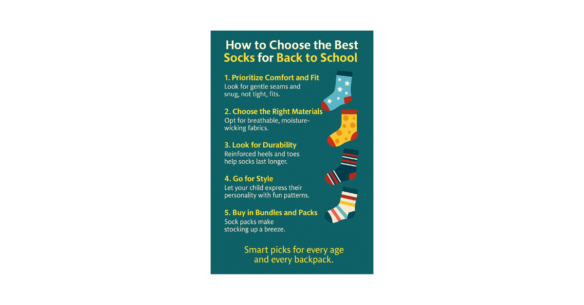 A graphic from John's Crazy Socks titled "How to Choose the Best Socks for Back to School".
