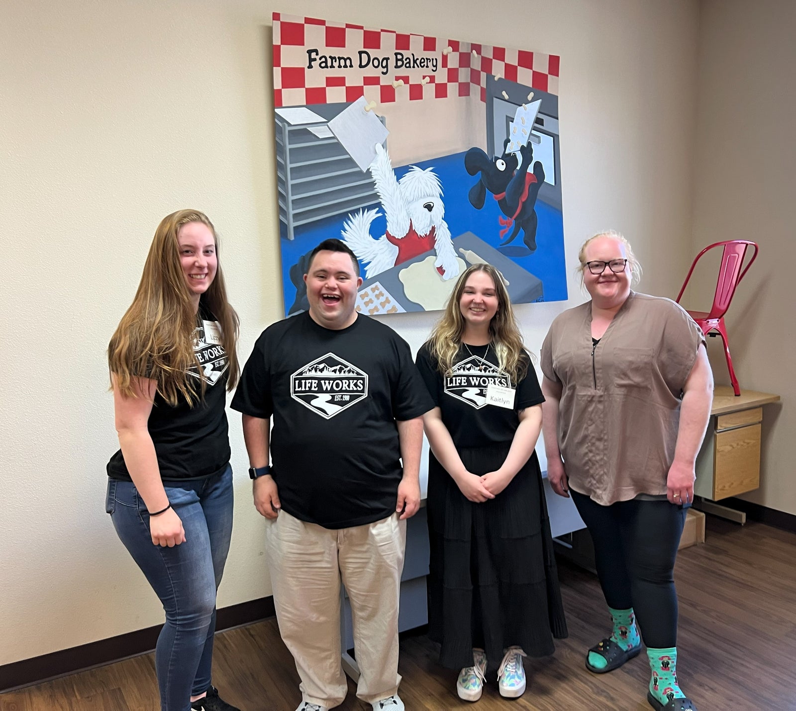 John Cronin of John’s Crazy Socks Visits Farm Dog Bakery in Longview, Washington