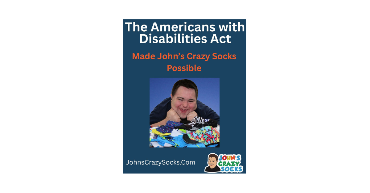 John Cronin smiles behind colorful socks, showing how the ADA made his dream possible.