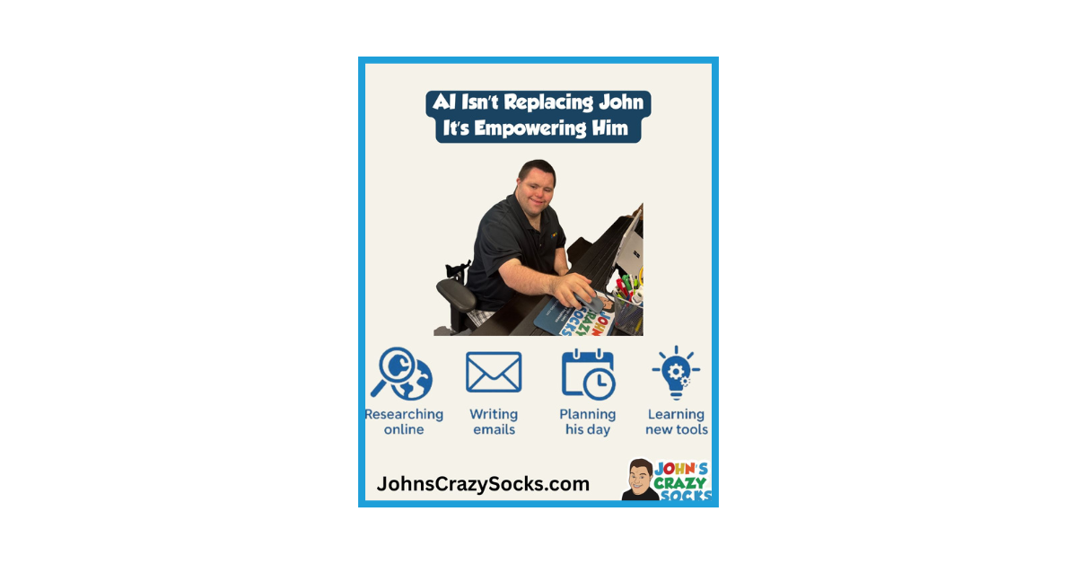 An infographic of John from John's Crazy Socks showing how AI empowers him.