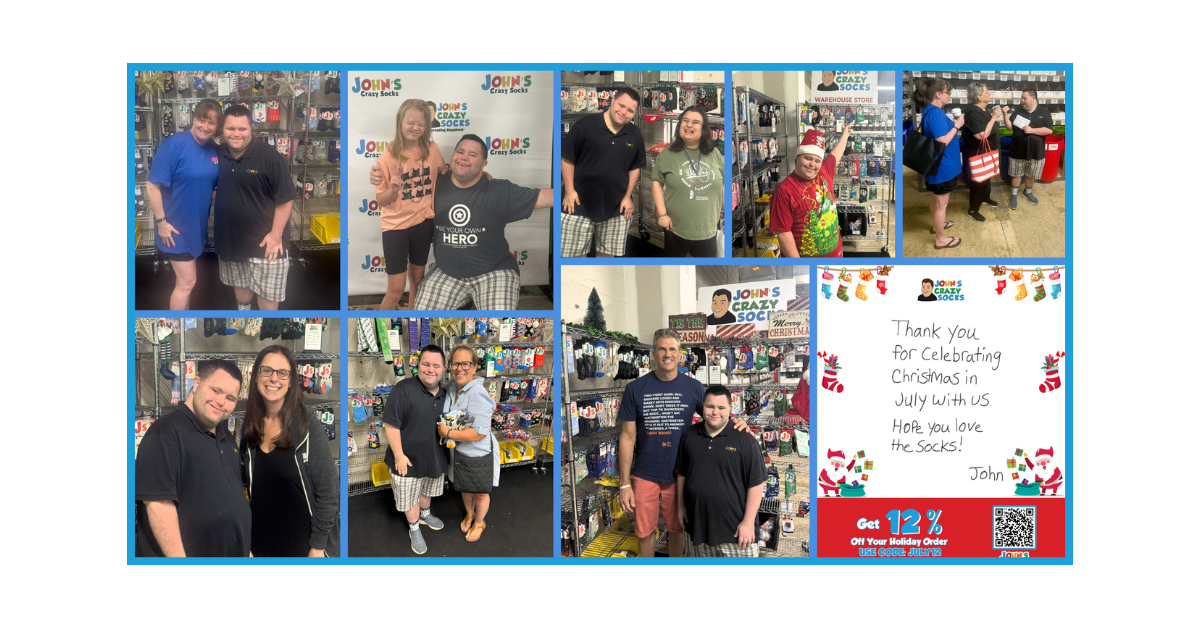 A festive collage of John with our amazing customers during Christmas in July—plus a cheerful discount surprise!