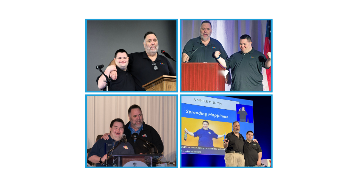 A collage of John and Mark at various speaking engagements.