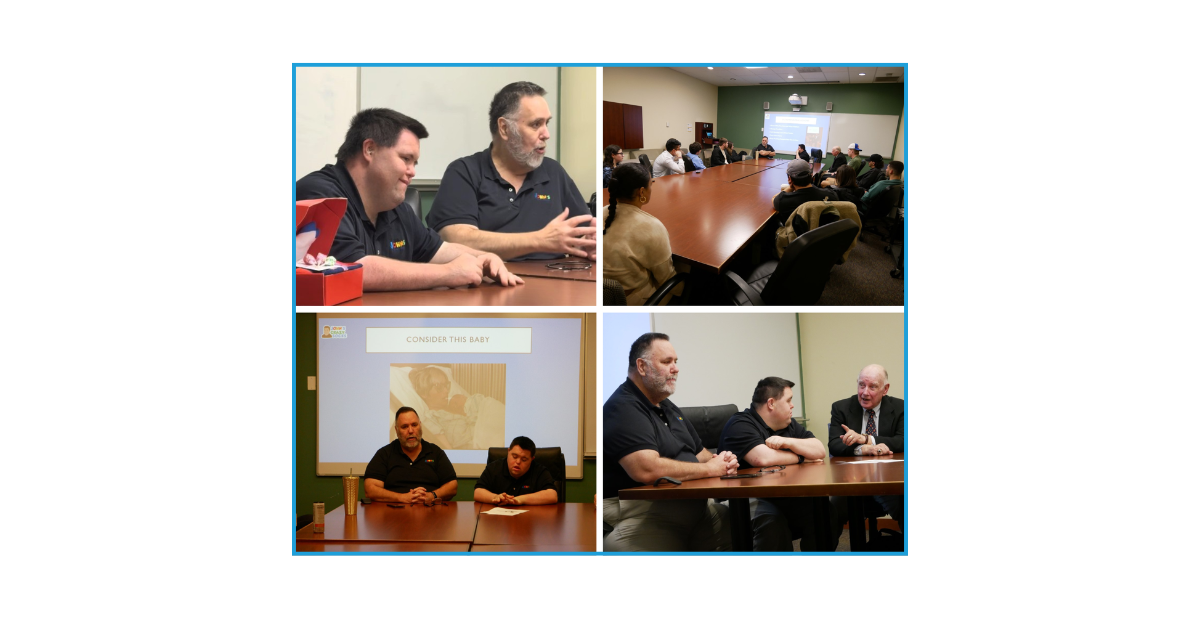 A collage of John and Mark at LIU, inspiring students with their mission of spreading happiness through purpose-driven entrepreneurship.