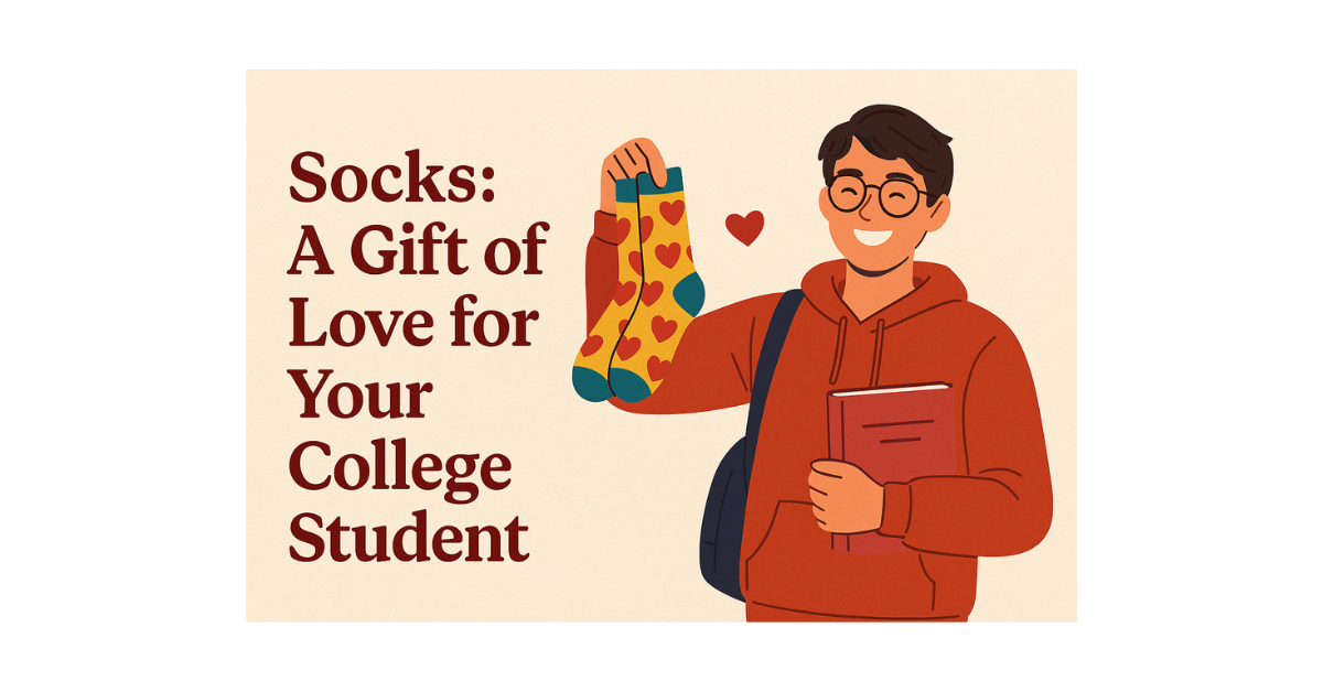 A graphic from John’s Crazy Socks with the text, “Socks: A Gift of Love for Your College Student.”