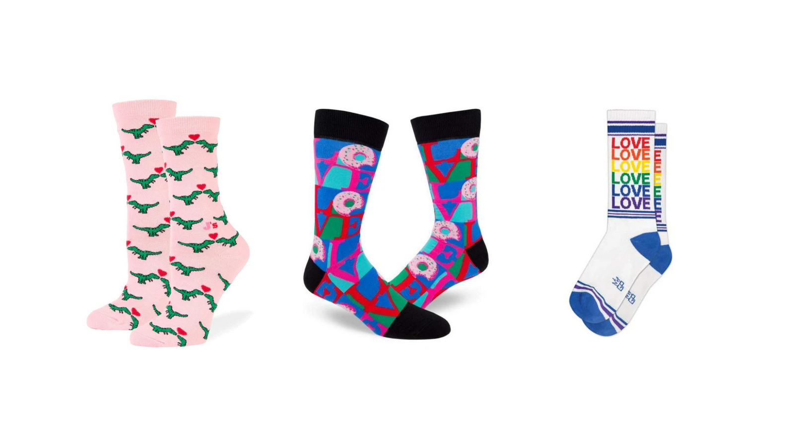 A vibrant collection of Valentine’s Day socks featuring festive designs, perfect for cozy, thoughtful, and unique gifts.