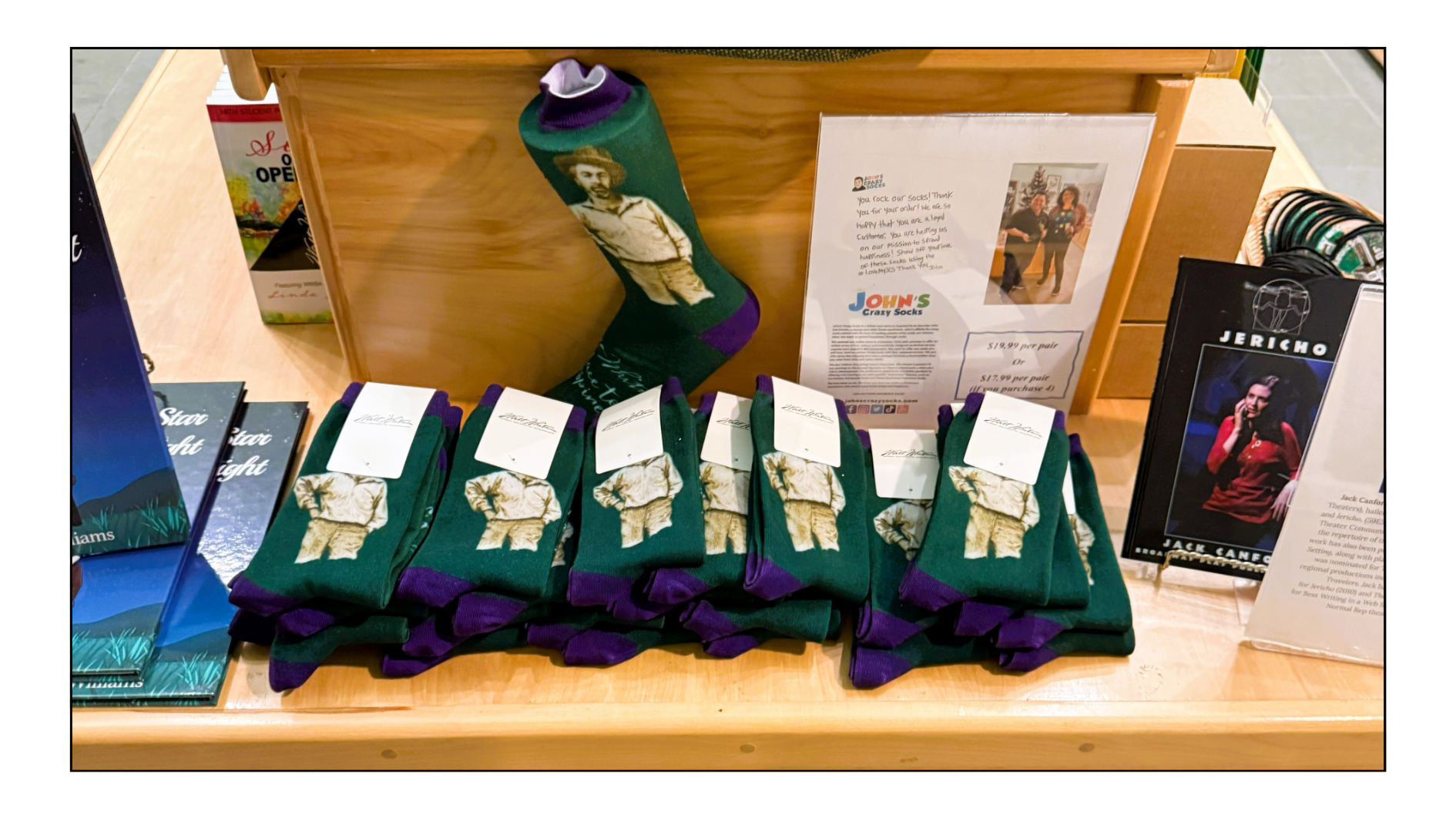 Whitman socks on display at the Museum store.