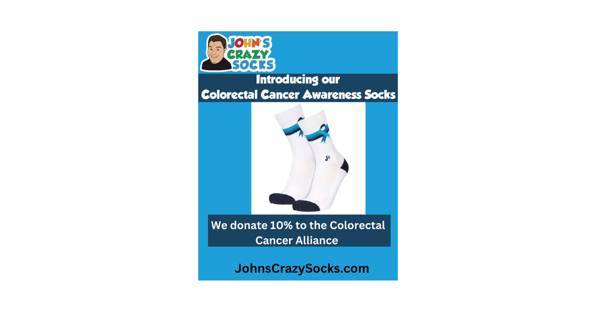 A graphics of the JCS Colorectal Cancer Awareness Socks.