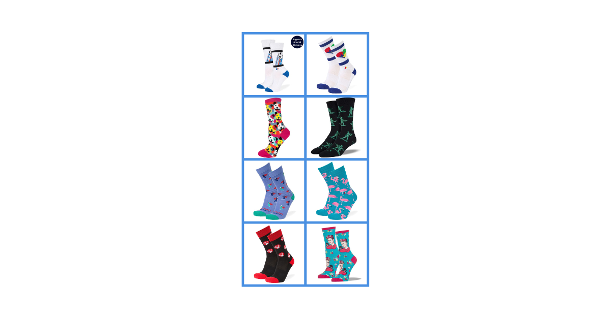 A collage of JCS socks that let you express yourself with every step.