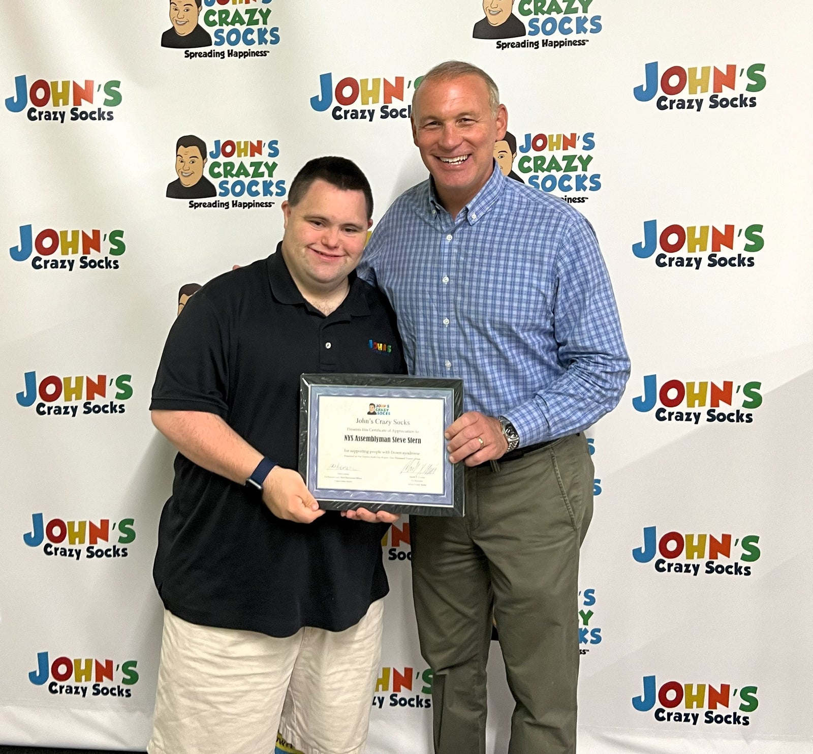 John’s Crazy Socks Presents New York Assemblyman Steve Stern with Certificate of Appreciation for His Support of People with Disabilities
