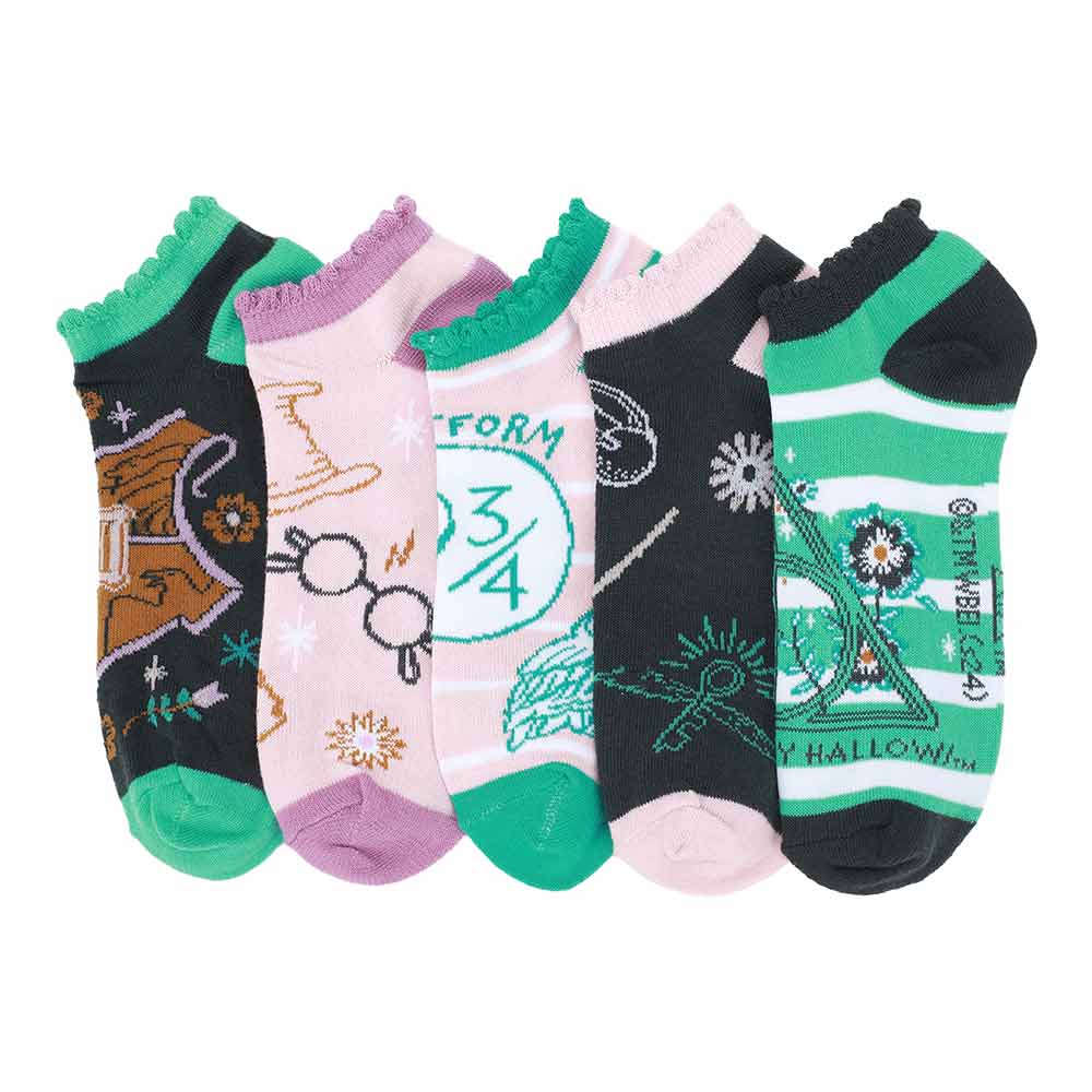 Harry Potter Icons Scalloped Edge 5 Pair Ankle Socks Multi