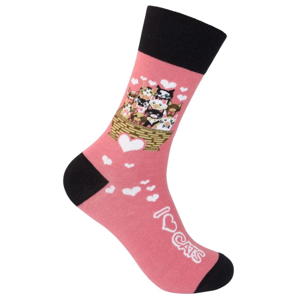 I Love Cats! Crew Socks Pink