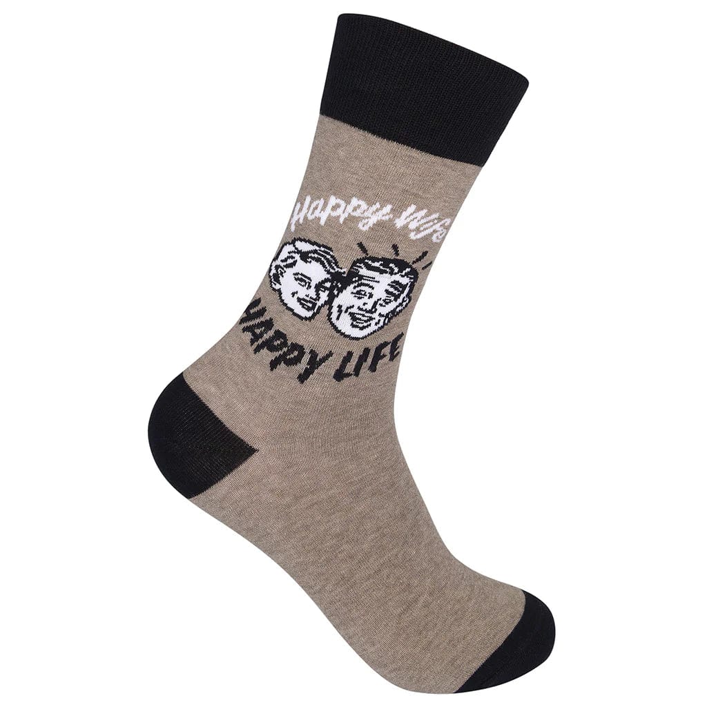 Happy Wife Happy Life Crew Socks Beige