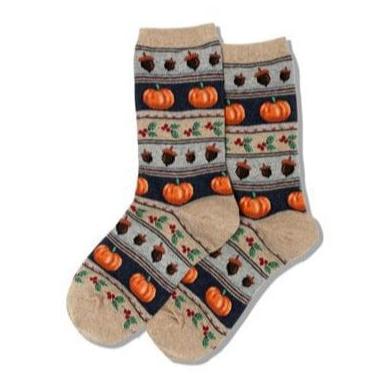 Thanksgiving Fair Isle Women&#39;s Crew Socks Tan