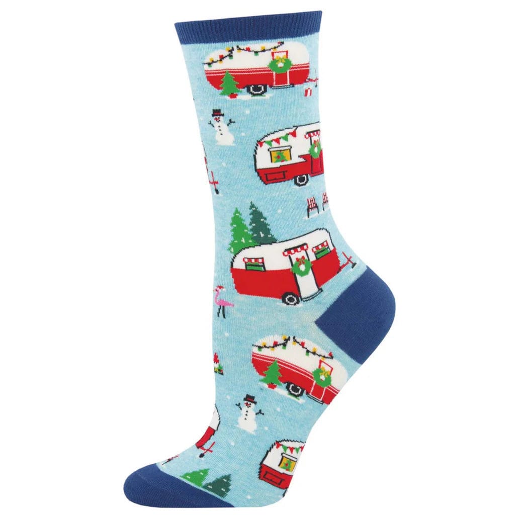 Christmas Campers Women&#39;s Crew Sock Blue