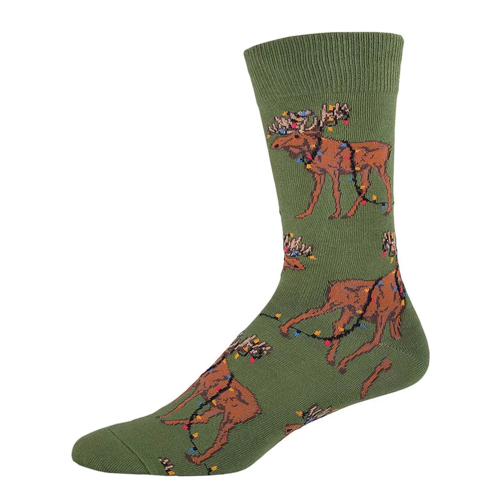 Xmas Lights Moose Men’s Crew Socks Green