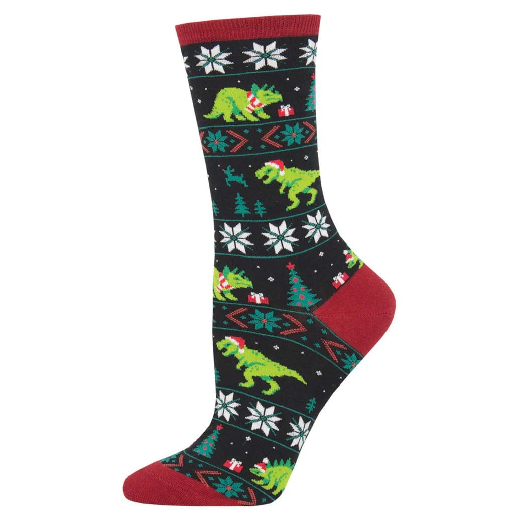 Santasaurus Rex Women’s Crew Sock Black