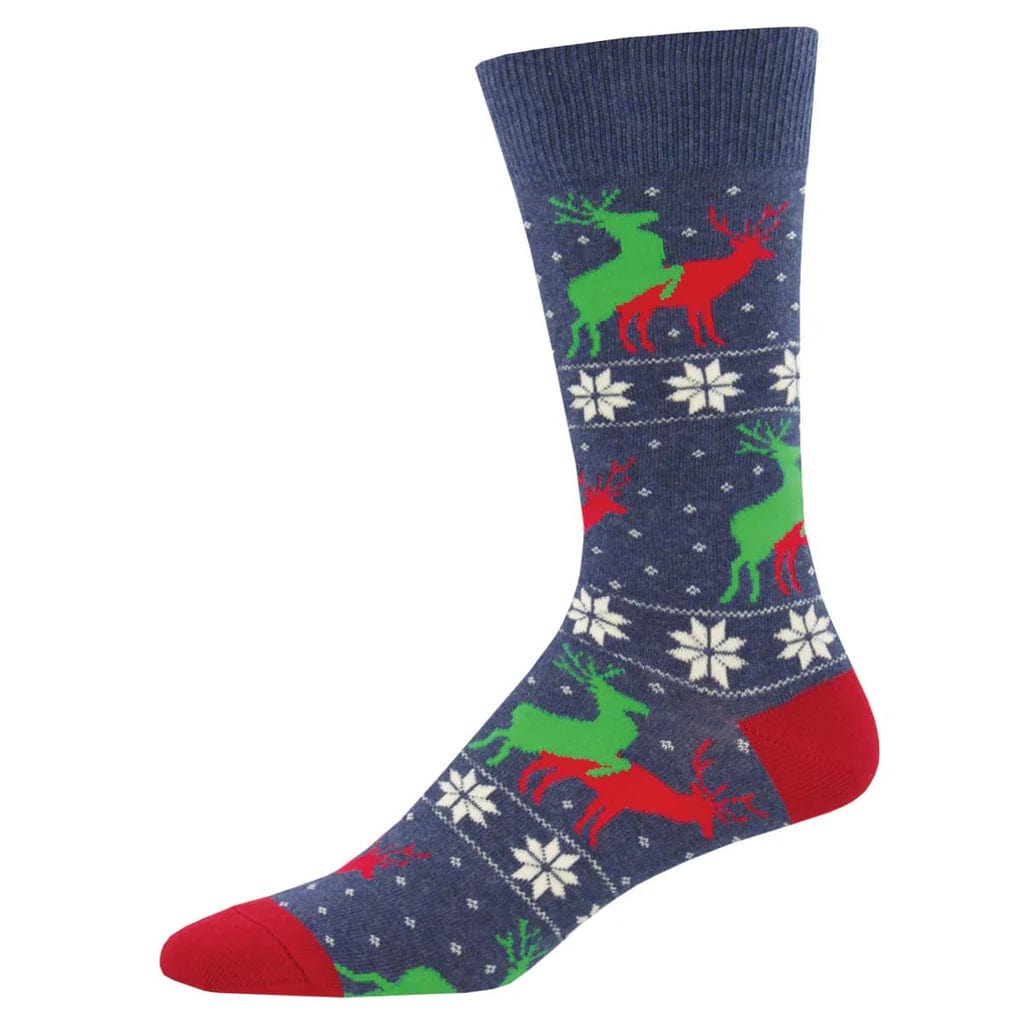 Naughty Reindeer Game Men’s Crew Socks blue