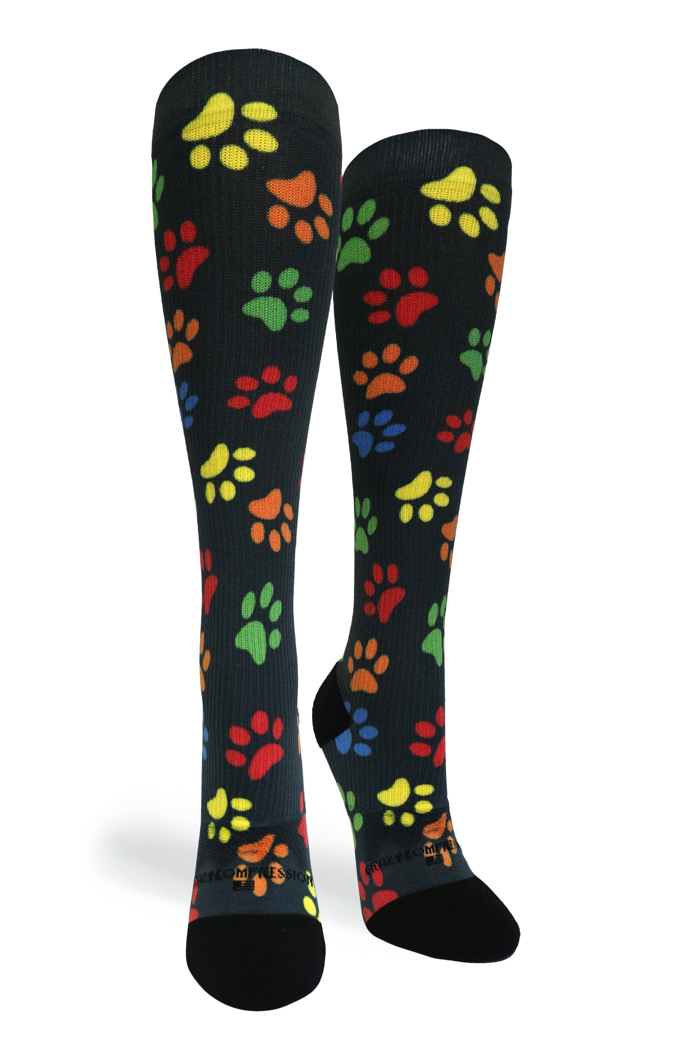 360 Paw Prints Black OTC Compression Socks (Standard & Extra Wide) Crazy Compression