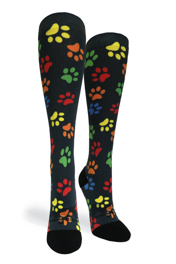 360 Paw Prints Black OTC Compression Socks (Standard & Extra Wide) Crazy Compression