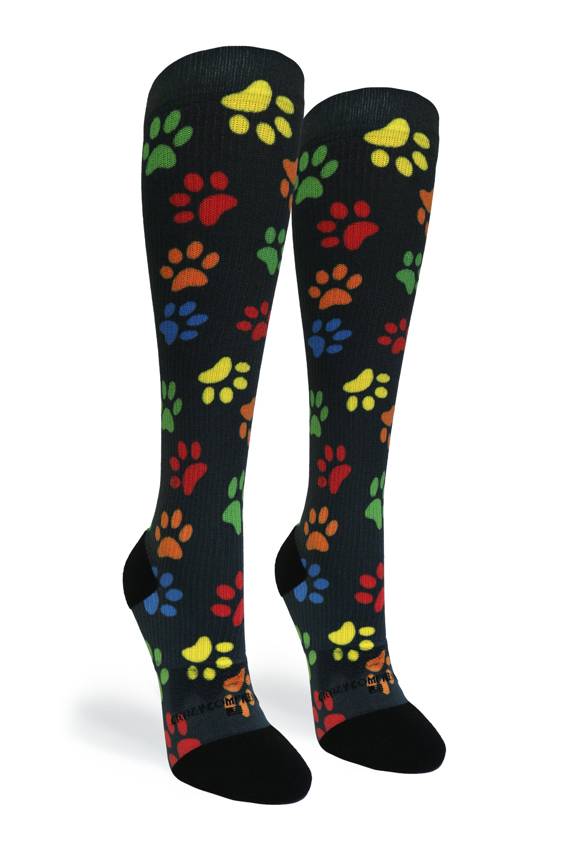 360 Paw Prints Black OTC Compression Socks (Standard & Extra Wide) Crazy Compression