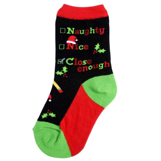 Naughty and Nice Kid's Crew Socks Black