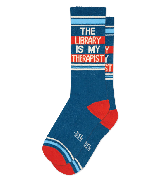 The Library Is My Therapist Unisex Crew Socks Blue