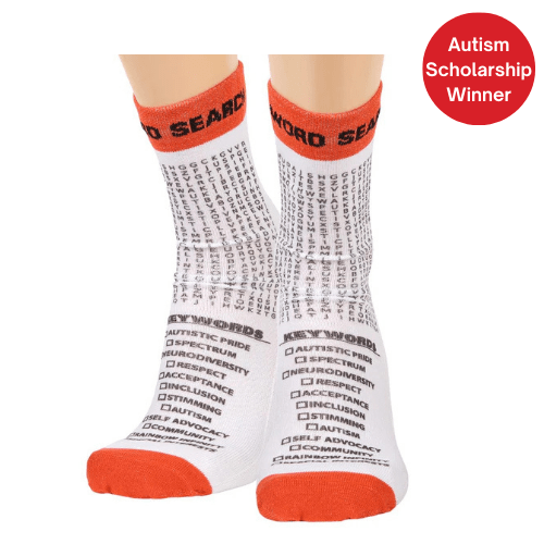 Autism Word Search Crew Socks White