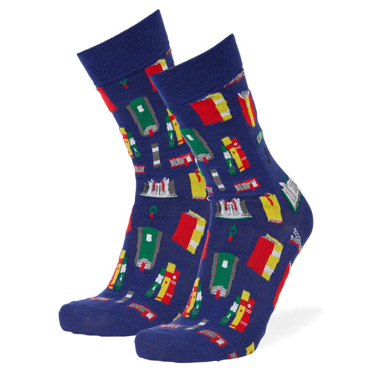 Book Shelf Mens Crew Socks Blue