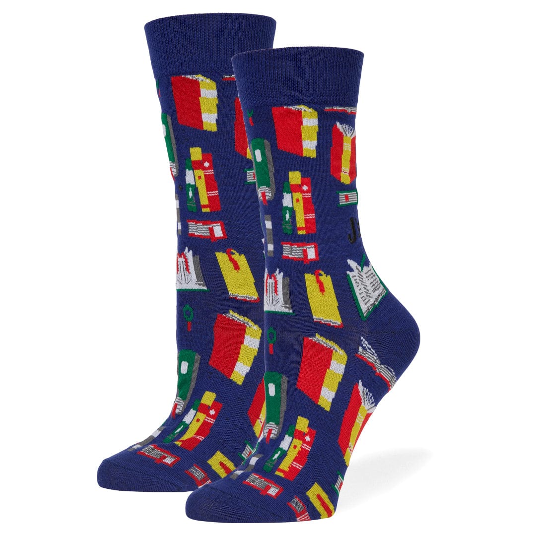 Book Shelf Womens Crew Socks Blue