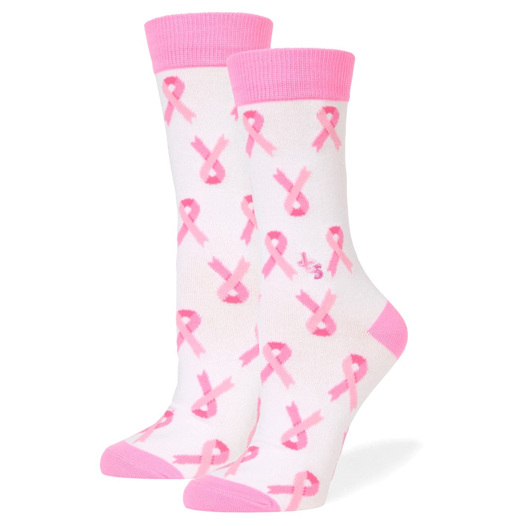 Breast Cancer Awareness Ribbon White Crew Sock White / Pink / Women's