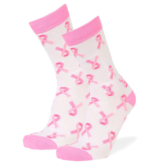 Breast Cancer Awareness Ribbon White Crew Sock White / Pink / Men's