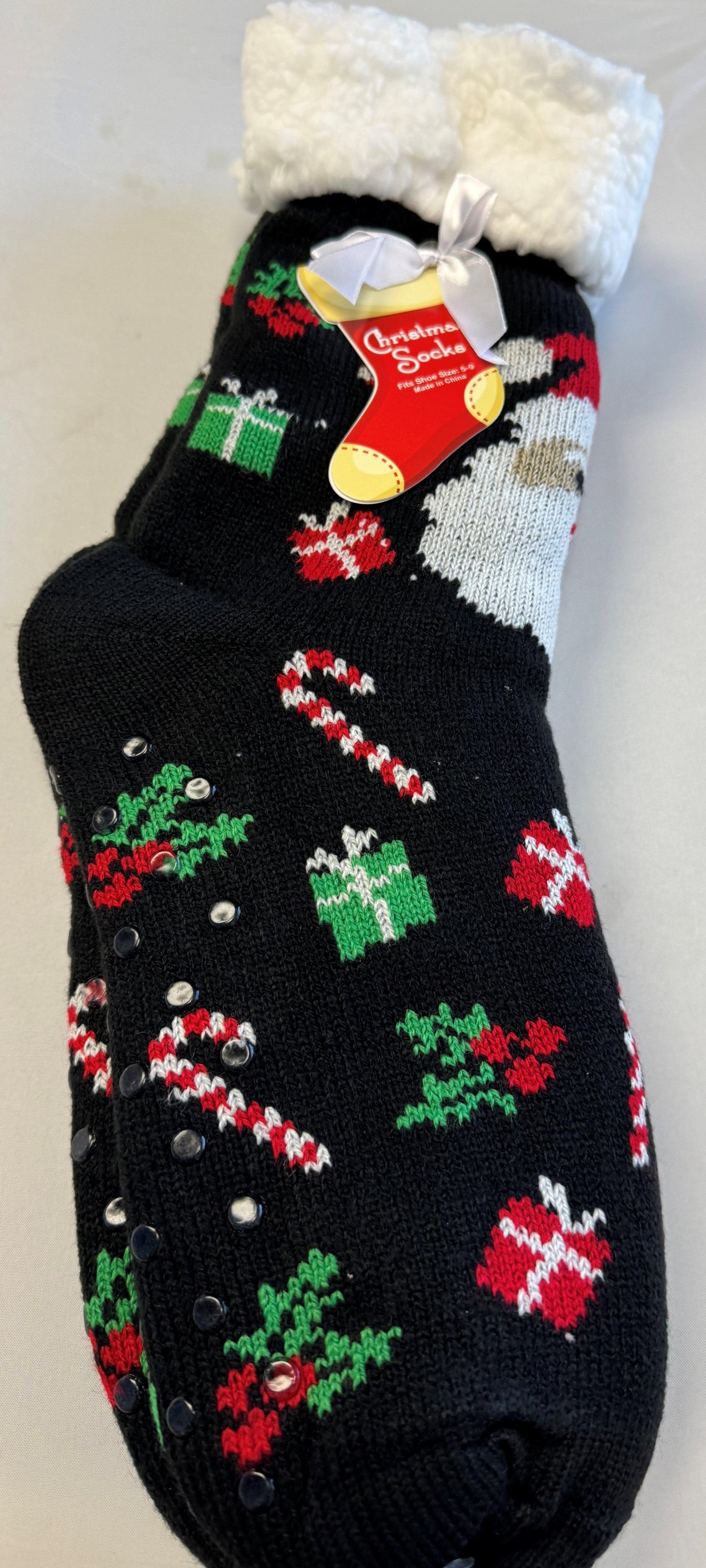 Sherpa Christmas Slipper Socks Black GMI