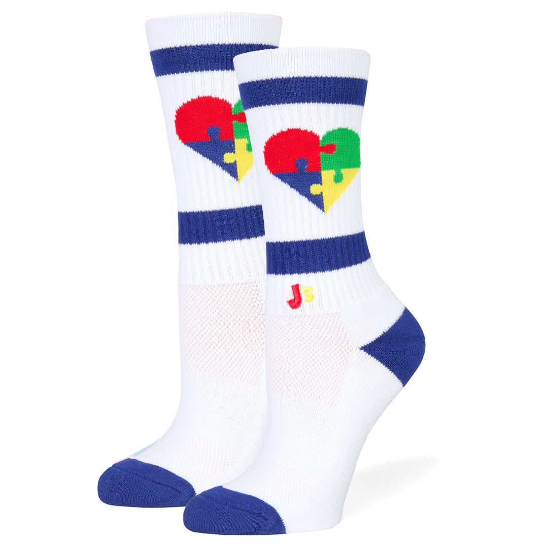 Autism Heart Athletic Crew Socks White / Medium