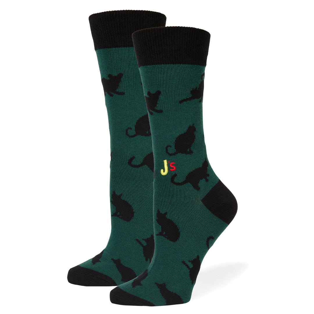 Black Cats Crew Socks Green / Medium