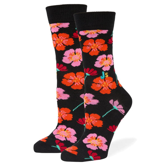 Pop Floral Women's Crew Socks Black