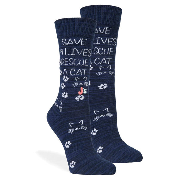 Save 9 Lives Men's Crew Socks Navy / Medium John's Crazy Socks