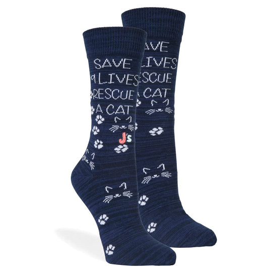 Save 9 Lives Women's Crew Socks Navy