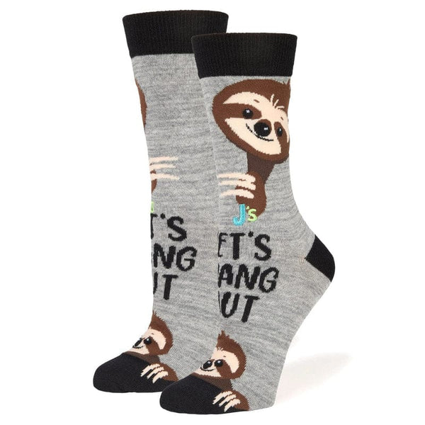 Let's Hang Out Sloth Crew Socks Grey / Medium John's Crazy Socks