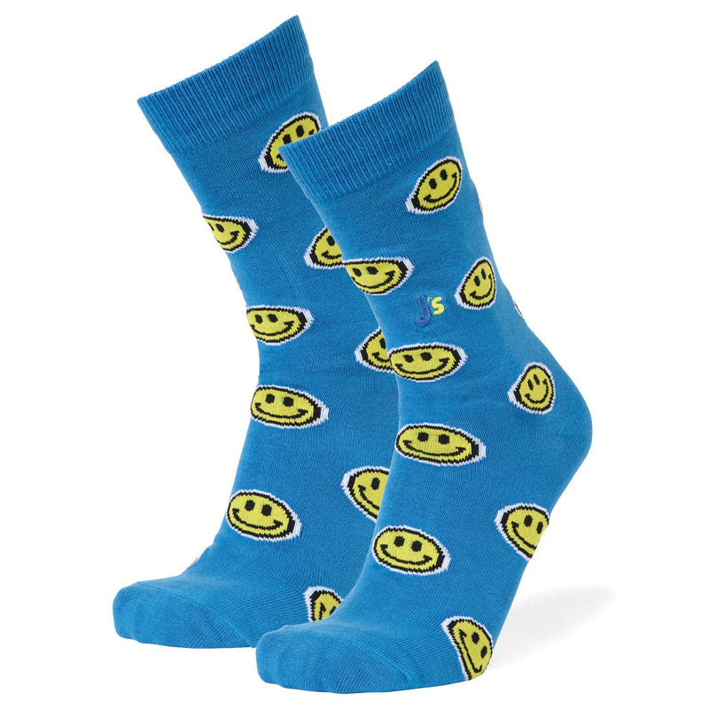 Smiley Face Crew Socks Blue / Large