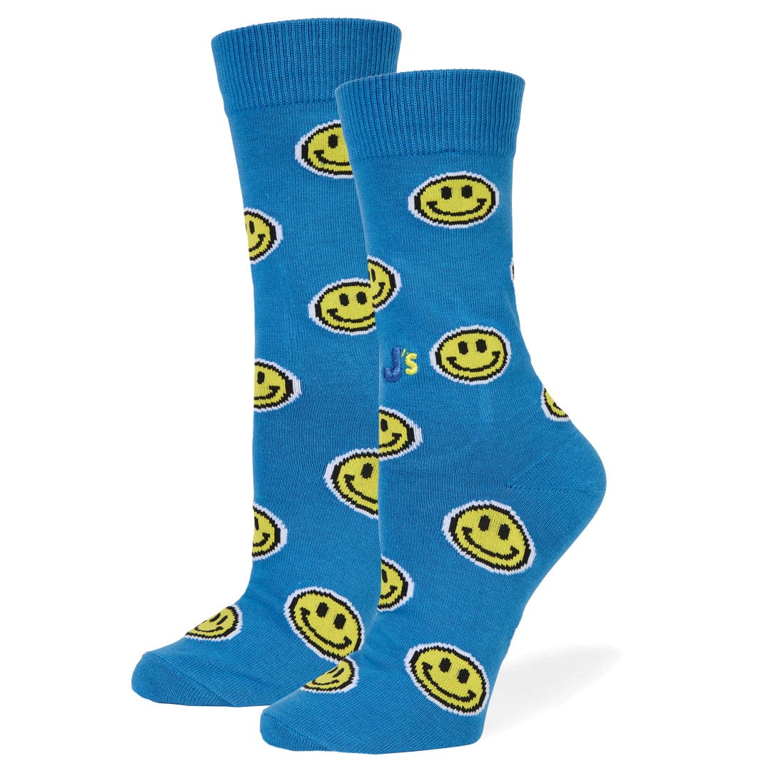 Smiley Face Blue Women's Crew Socks Blue