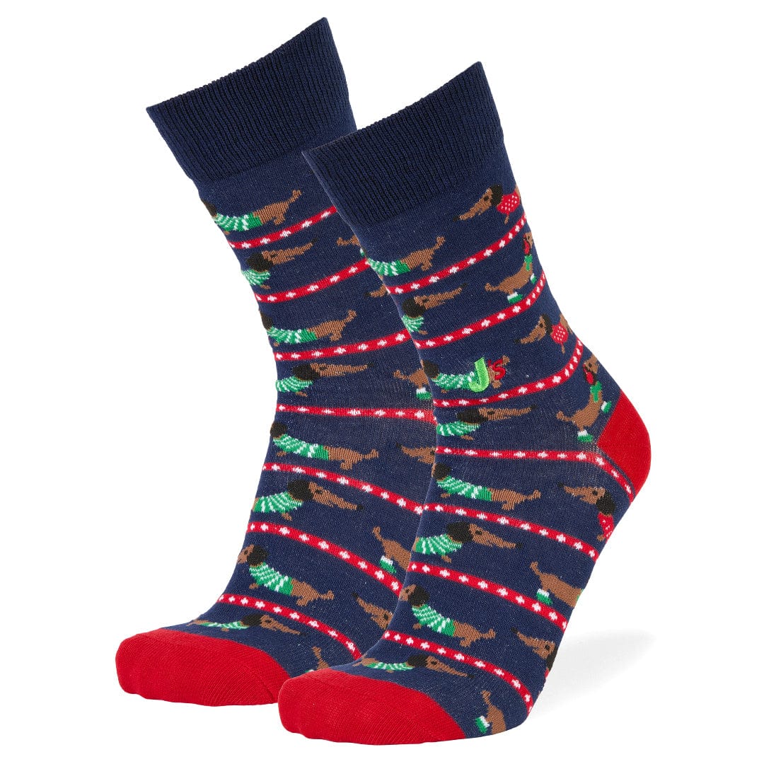 Christmas Dachshund Crew Socks Blue / Large