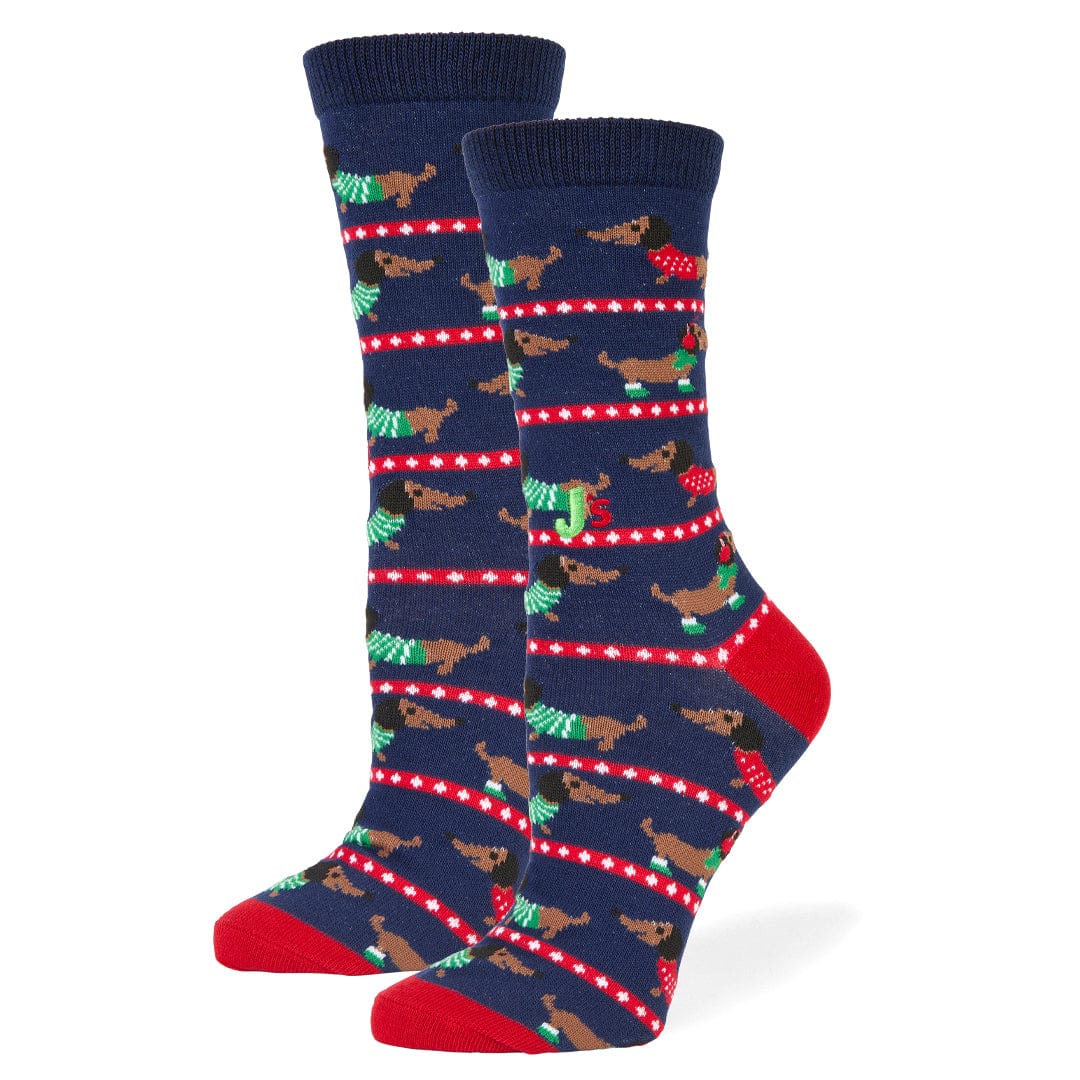 Christmas Dachshund Crew Socks Blue / Medium