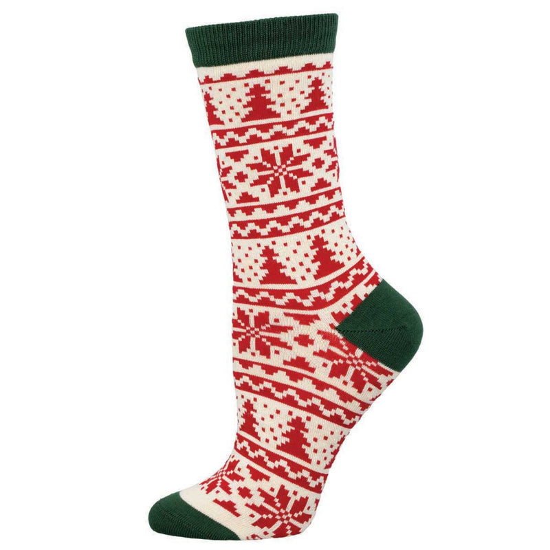 Christmas Fair Isle Women's Bamboo Crew Socks Ivory SockSmith