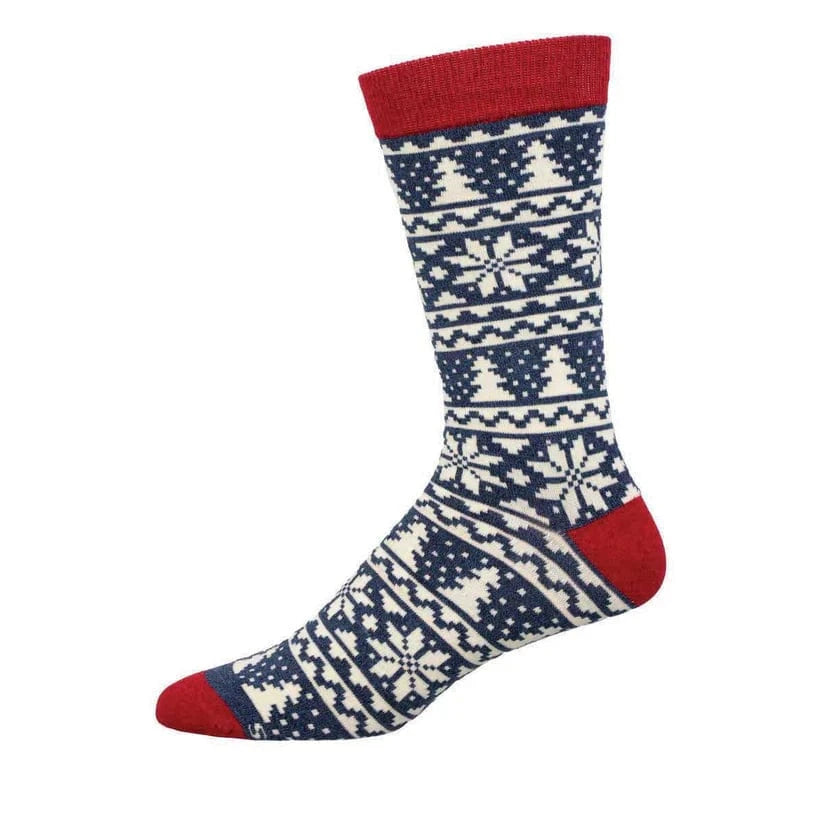 Christmas Fair Isle Bamboo Men's Crew Sock Blue SockSmith