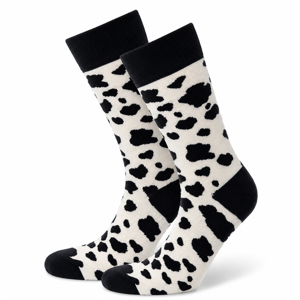 Cow Print Crew Socks Black and White / Medium John's Crazy Socks