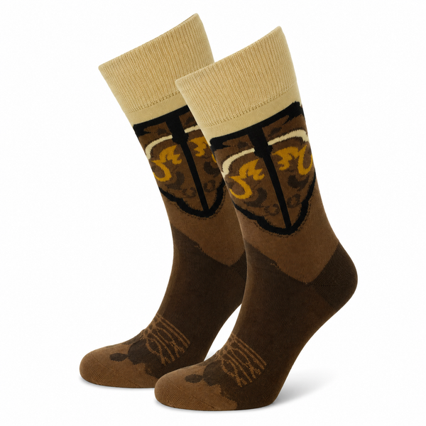 Cowboy Boot Crew Socks Brown / Medium John's Crazy Socks